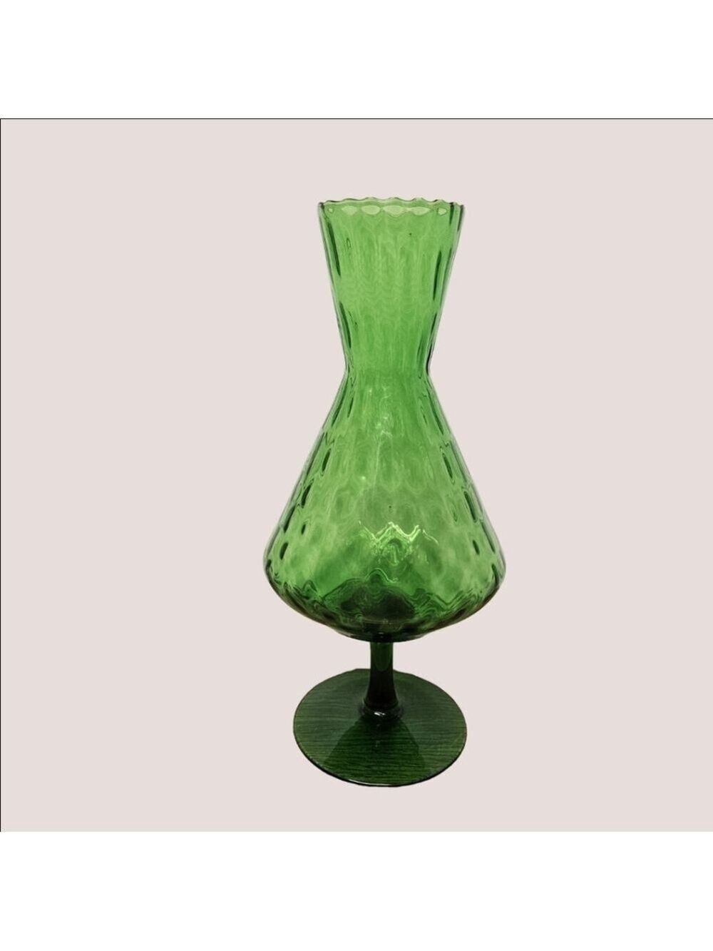 Vintage Empoli Italy Verde Green Diamond Optic Pedestal Vase